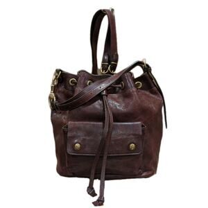 IL Bisonte Leather Backpack 3 Way Bag Brick Brown & Brass Goldtone RARE Vintage